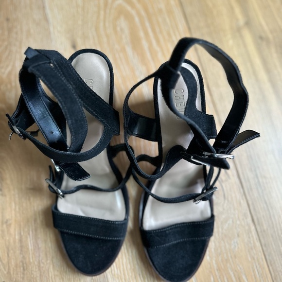 CREVO Women's Black Leather Sandals with wooden block heel - Picture 8 of 9